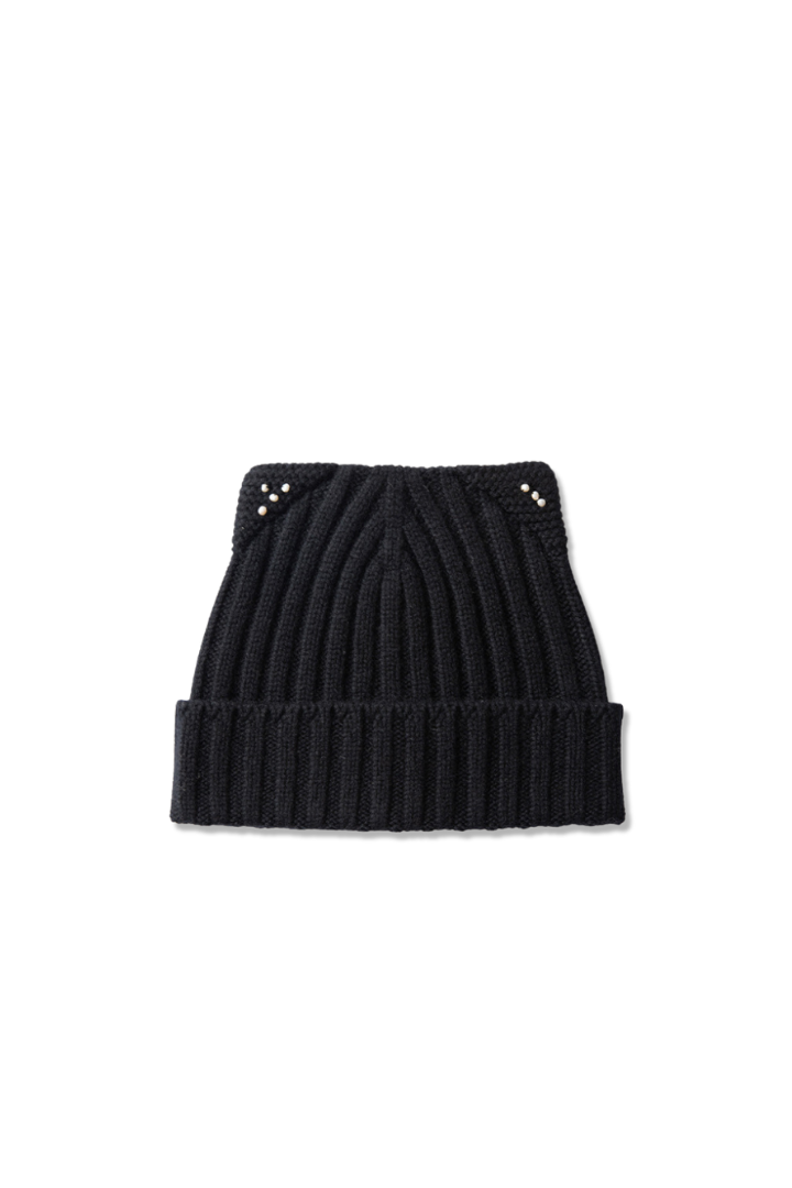 Men's Wide Rib Cuffed Beanie with Pearl Detail