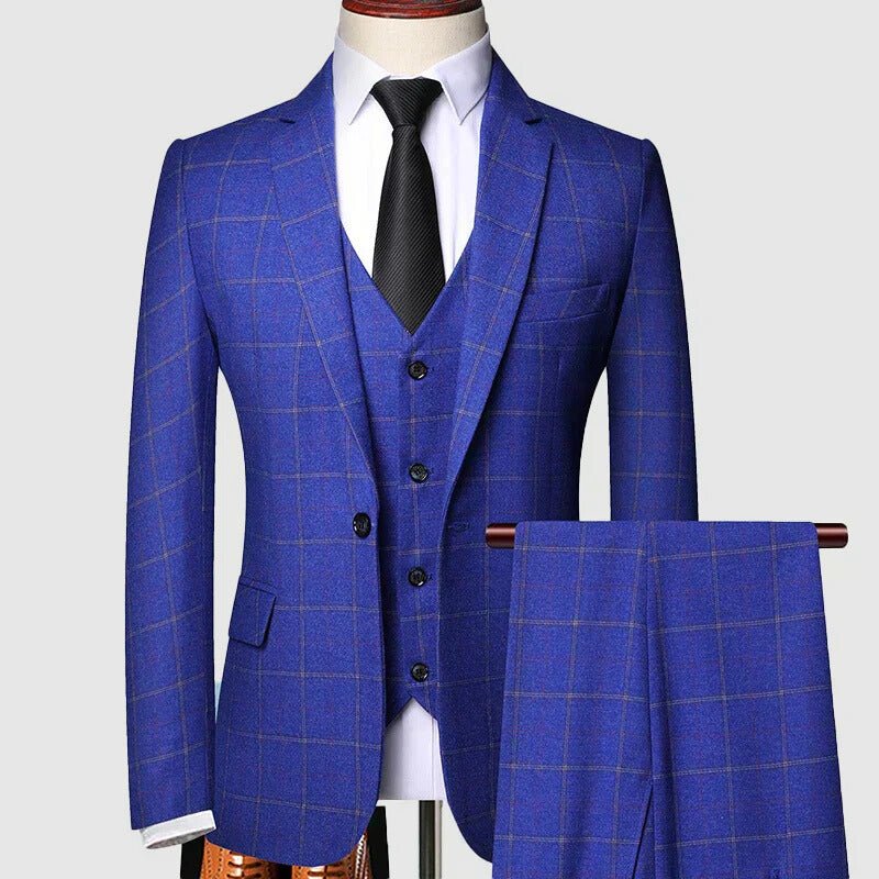 Men's Windowpane Check Three-Piece Suit