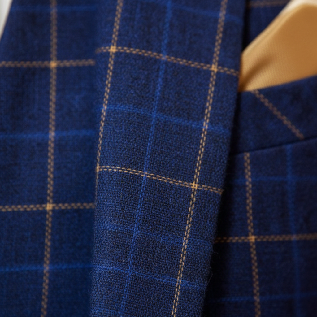 Men's Windowpane Check Notch Lapel Three-Piece Formal Suit