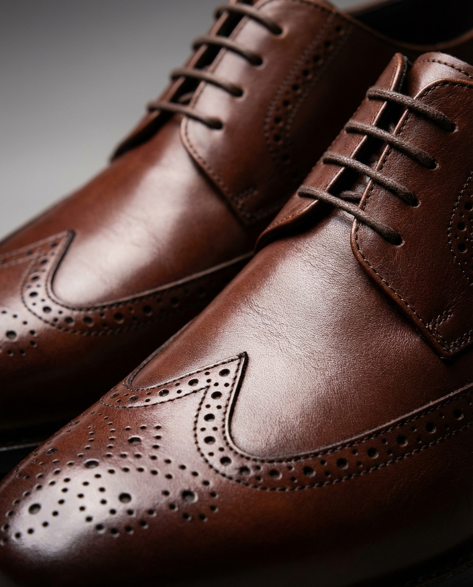 Men's Burnished Faux Leather Wingtip Brogue Dress Shoes