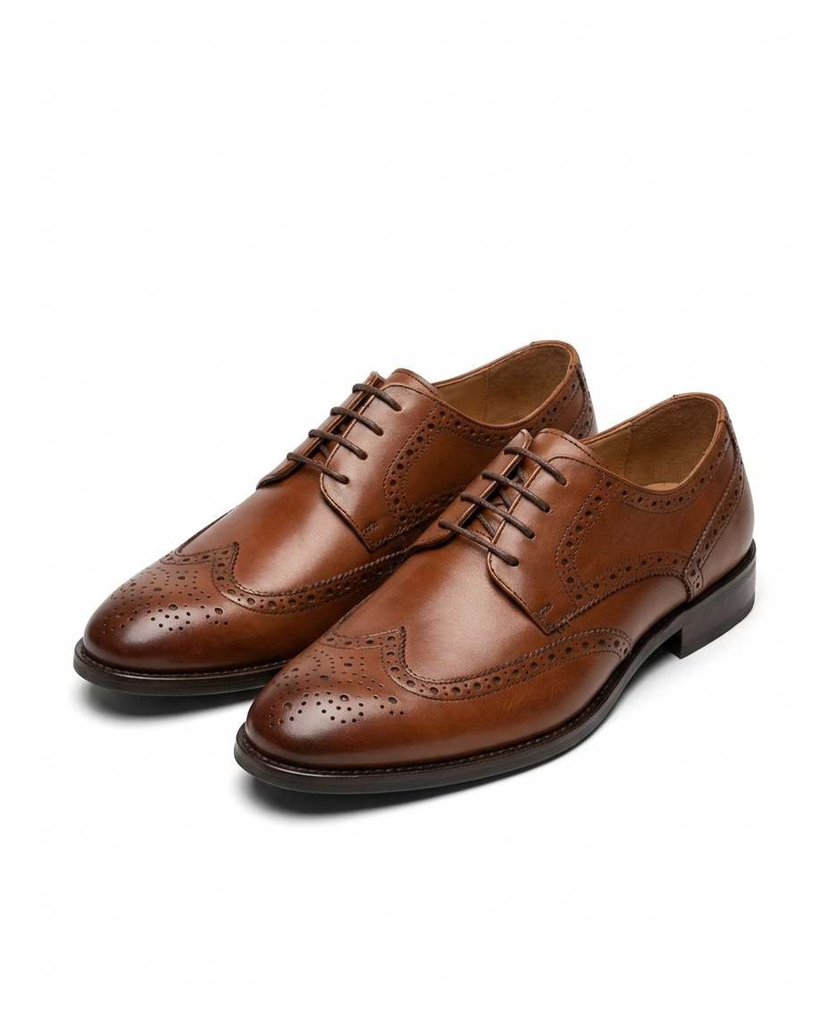 Men's Burnished Faux Leather Wingtip Brogue Dress Shoes