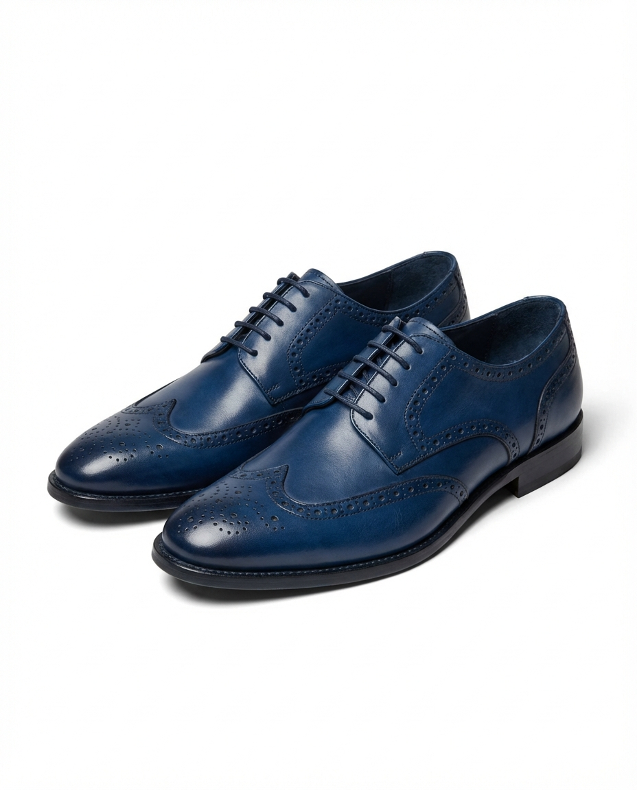 Men's Burnished Faux Leather Wingtip Brogue Dress Shoes