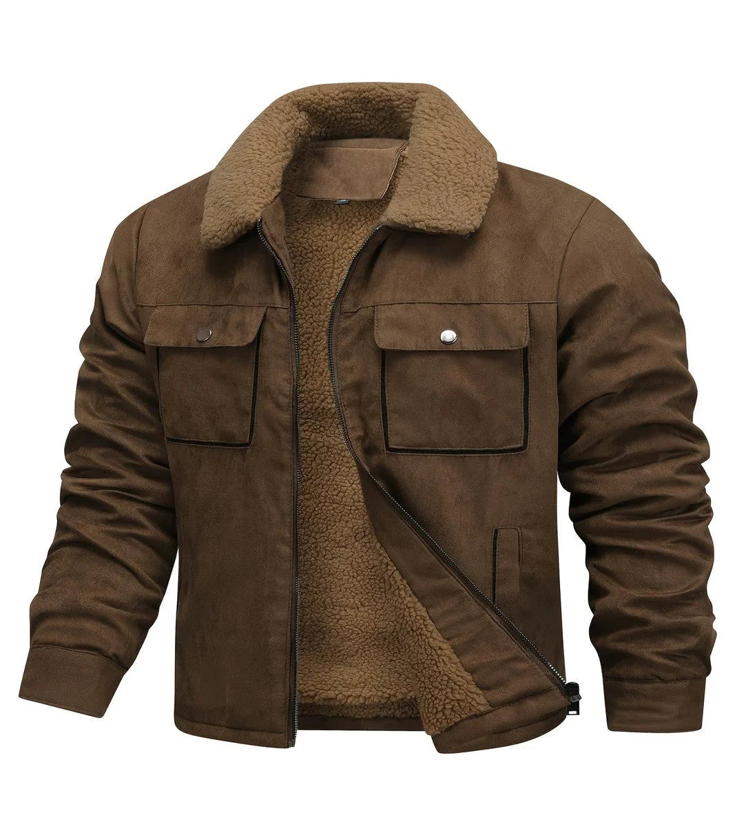 Men's Fleece Collar Winter Bomber Jacket in Brown