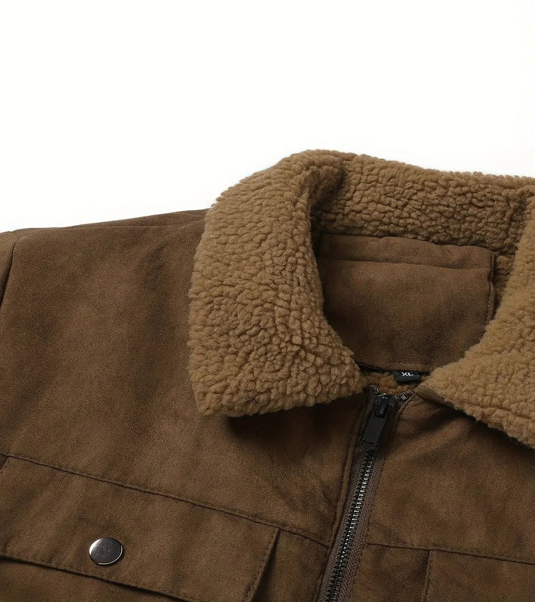 Men's Fleece Collar Winter Bomber Jacket in Brown