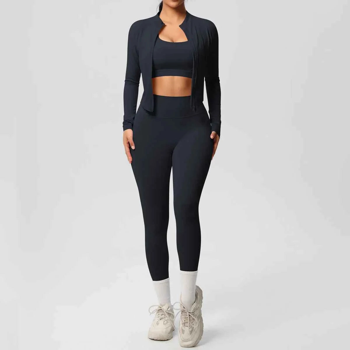 Women's 3-Piece Activewear Set with Zip Jacket & Leggings