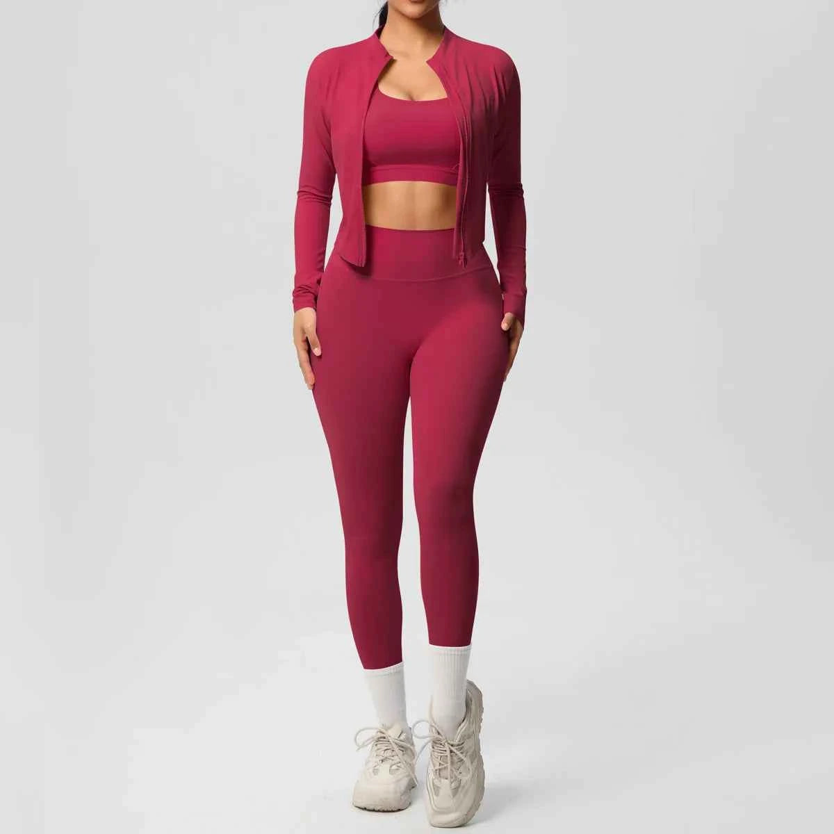 Women's 3-Piece Activewear Set with Zip Jacket & Leggings
