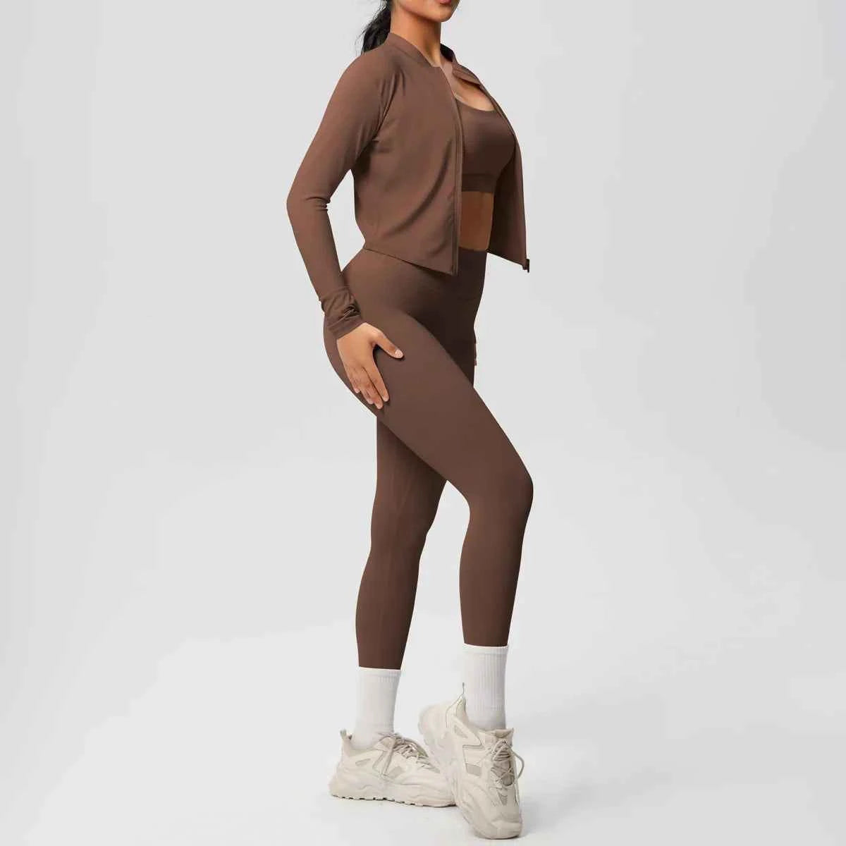 Women's 3-Piece Activewear Set with Zip Jacket & Leggings