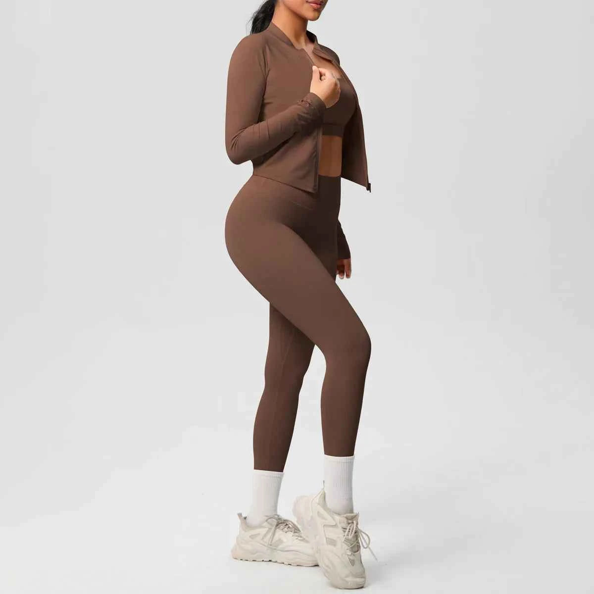Women's 3-Piece Activewear Set with Zip Jacket & Leggings