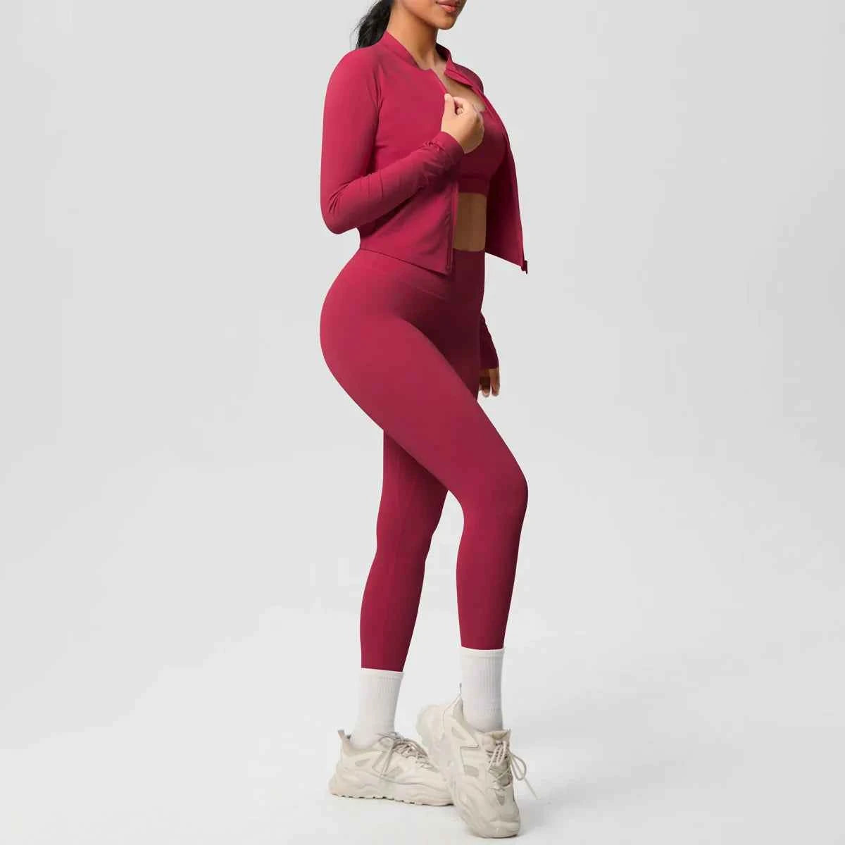 Women's 3-Piece Activewear Set with Zip Jacket & Leggings