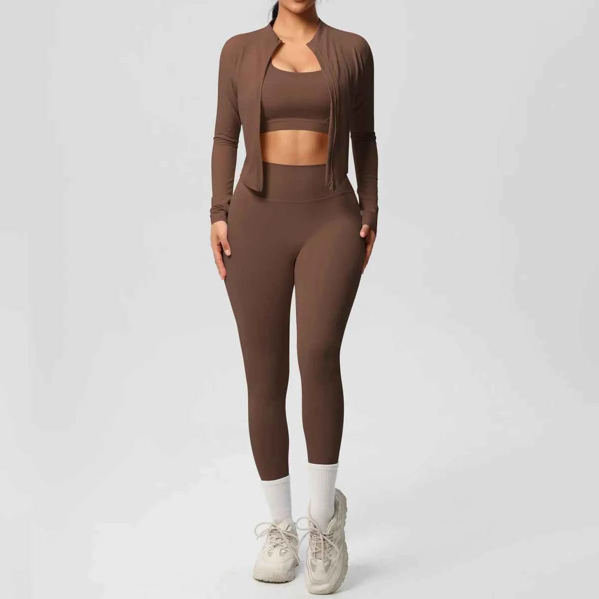 Women's 3-Piece Activewear Set with Zip Jacket & Leggings