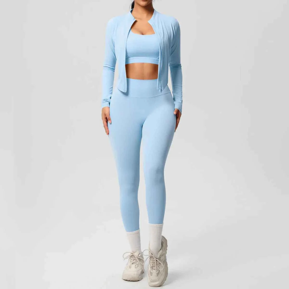 Women's 3-Piece Activewear Set with Zip Jacket & Leggings