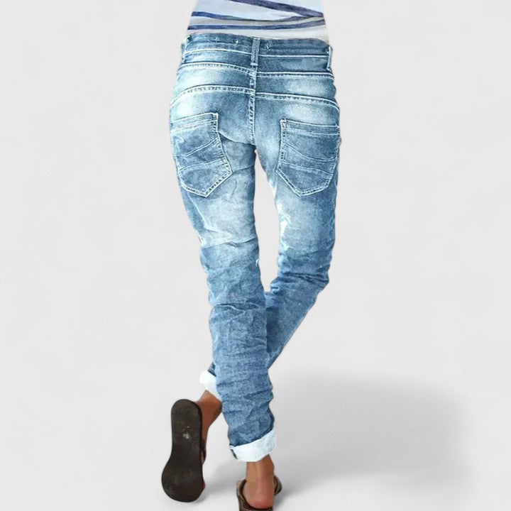 Women's Acid Wash Button Fly Boyfriend Jeans