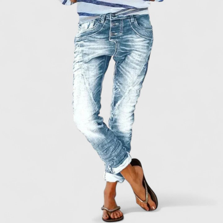 Women's Acid Wash Button Fly Boyfriend Jeans