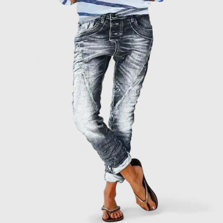 Women's Acid Wash Button Fly Boyfriend Jeans
