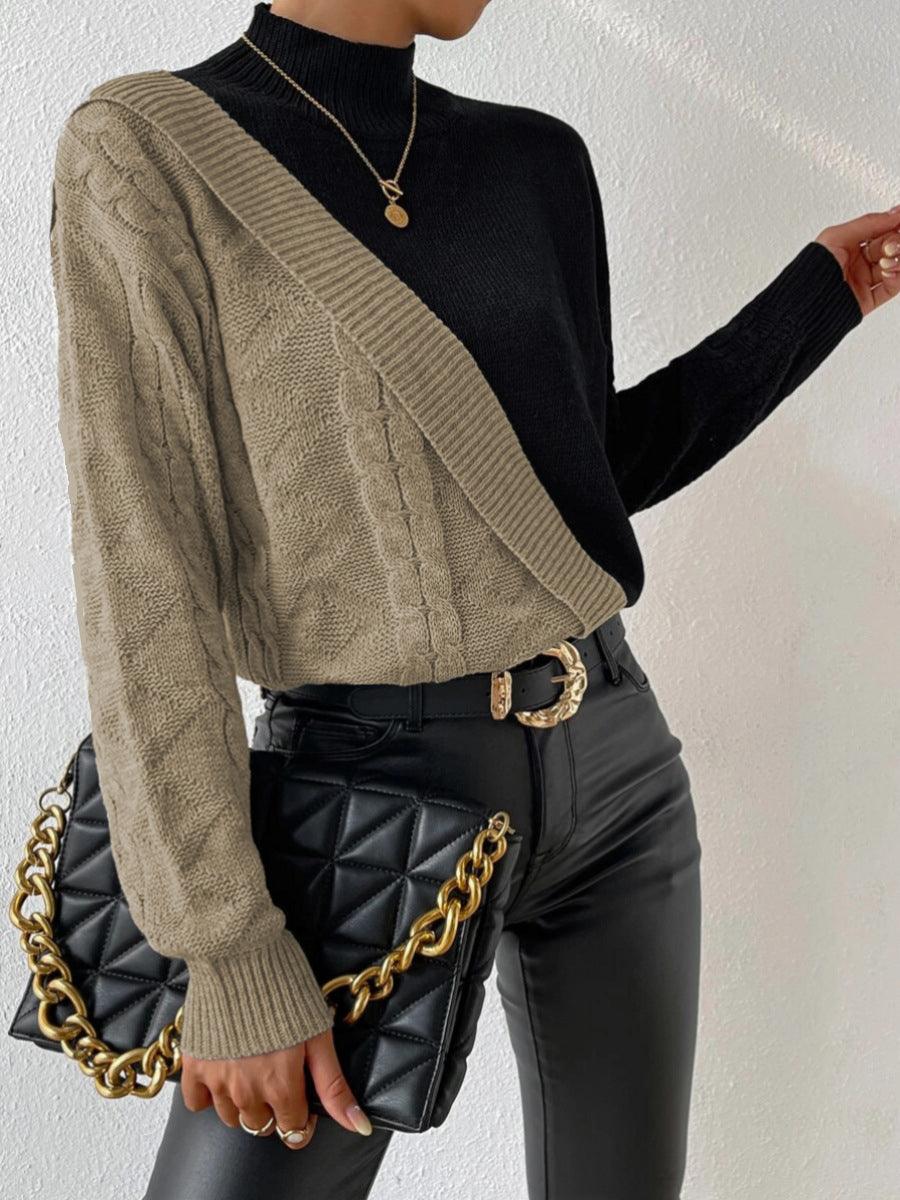 Women's Asymmetric Cable Knit Mock Neck Jumper