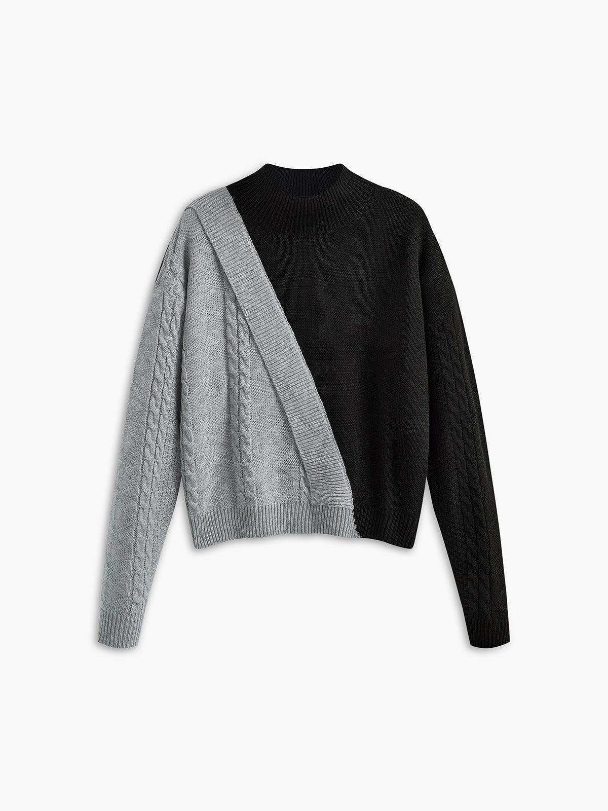 Women's Asymmetric Cable Knit Mock Neck Jumper