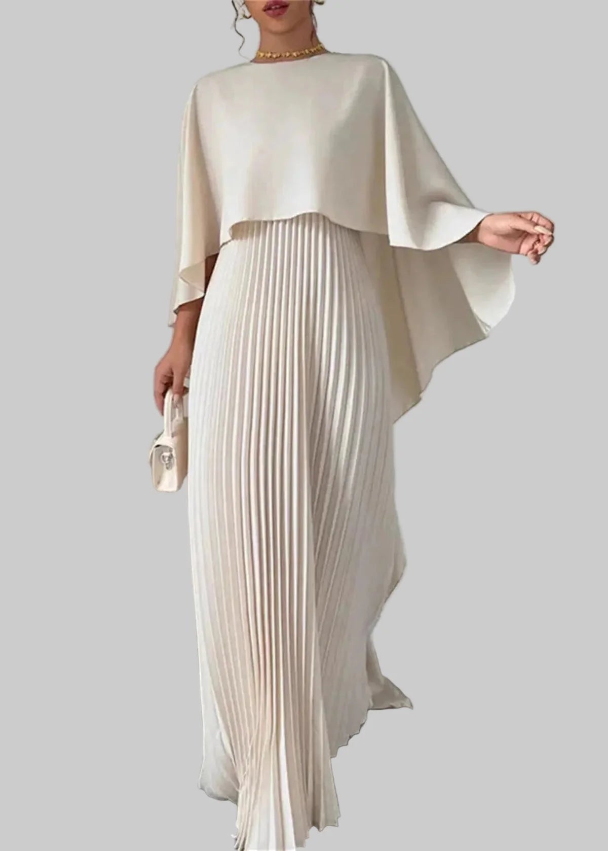 Women's Cape Sleeve Pleated Maxi Dress