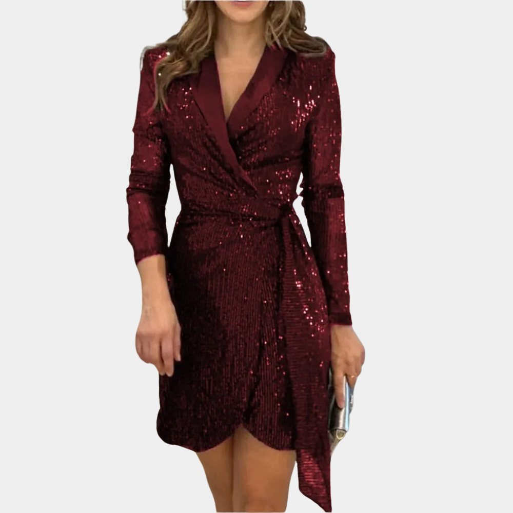 Women's Sequin Belted Wrap Mini Dress