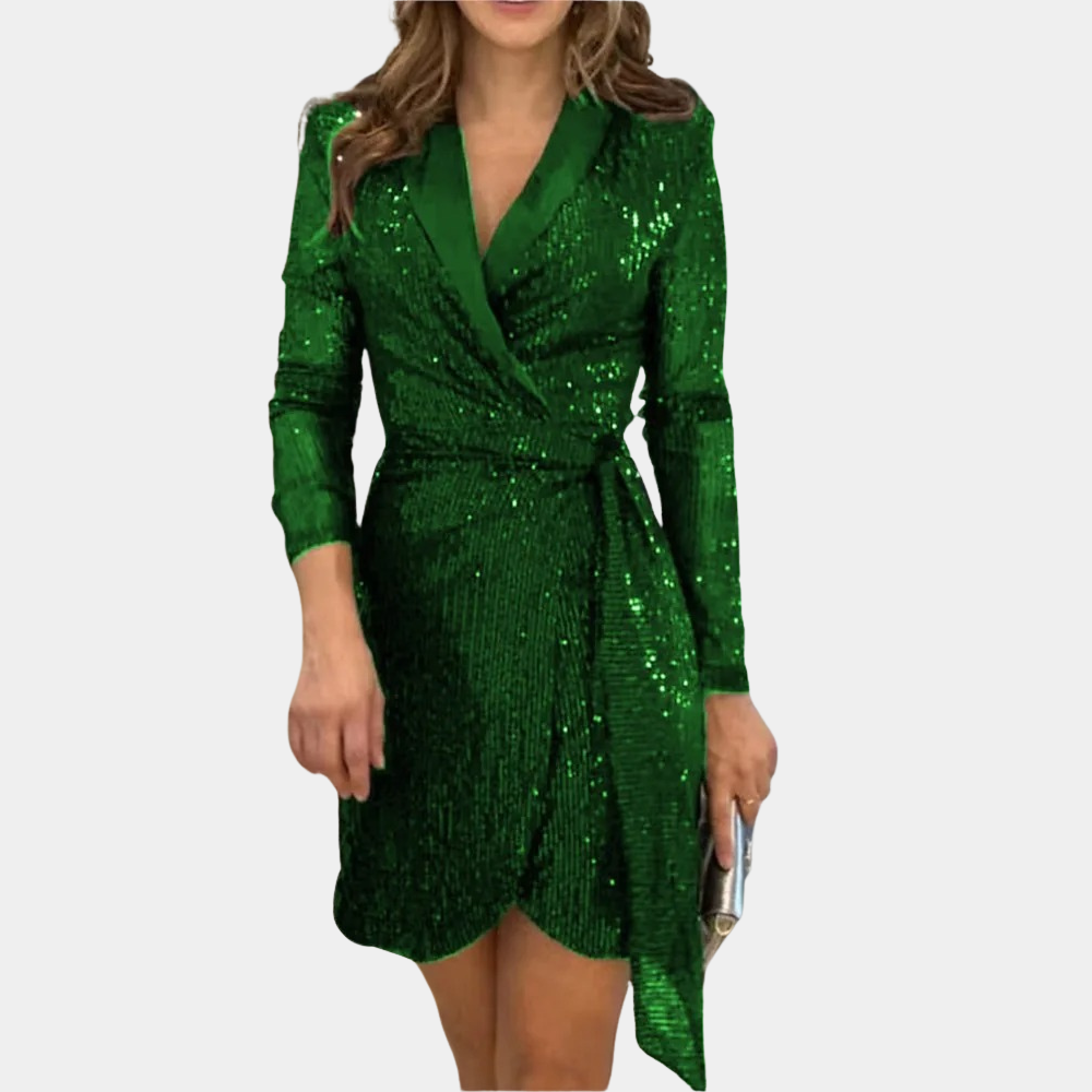 Women's Sequin Belted Wrap Mini Dress