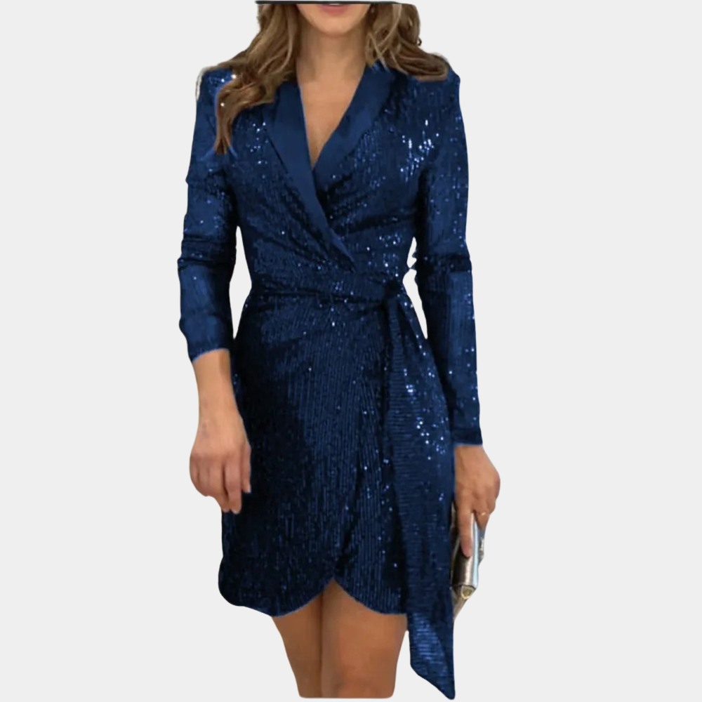 Women's Sequin Belted Wrap Mini Dress