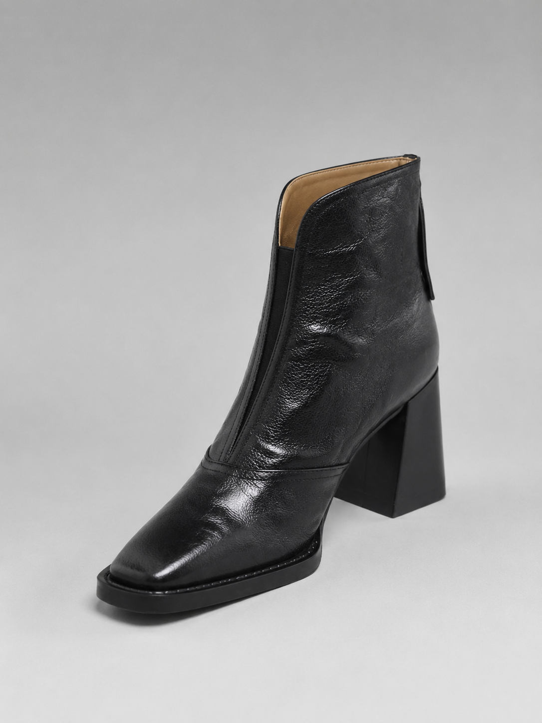 Women's Square Toe Block Heel Faux Leather Ankle Boots with Zip