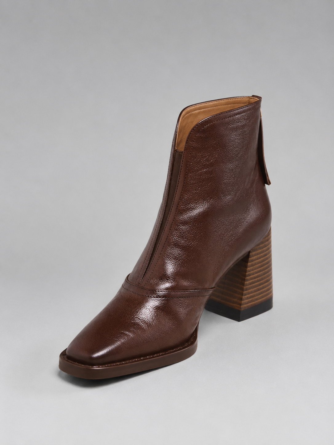 Women's Square Toe Block Heel Faux Leather Ankle Boots with Zip