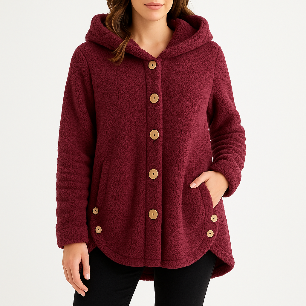 Women's Button-Front Fleece Hoodie with Curved Hem