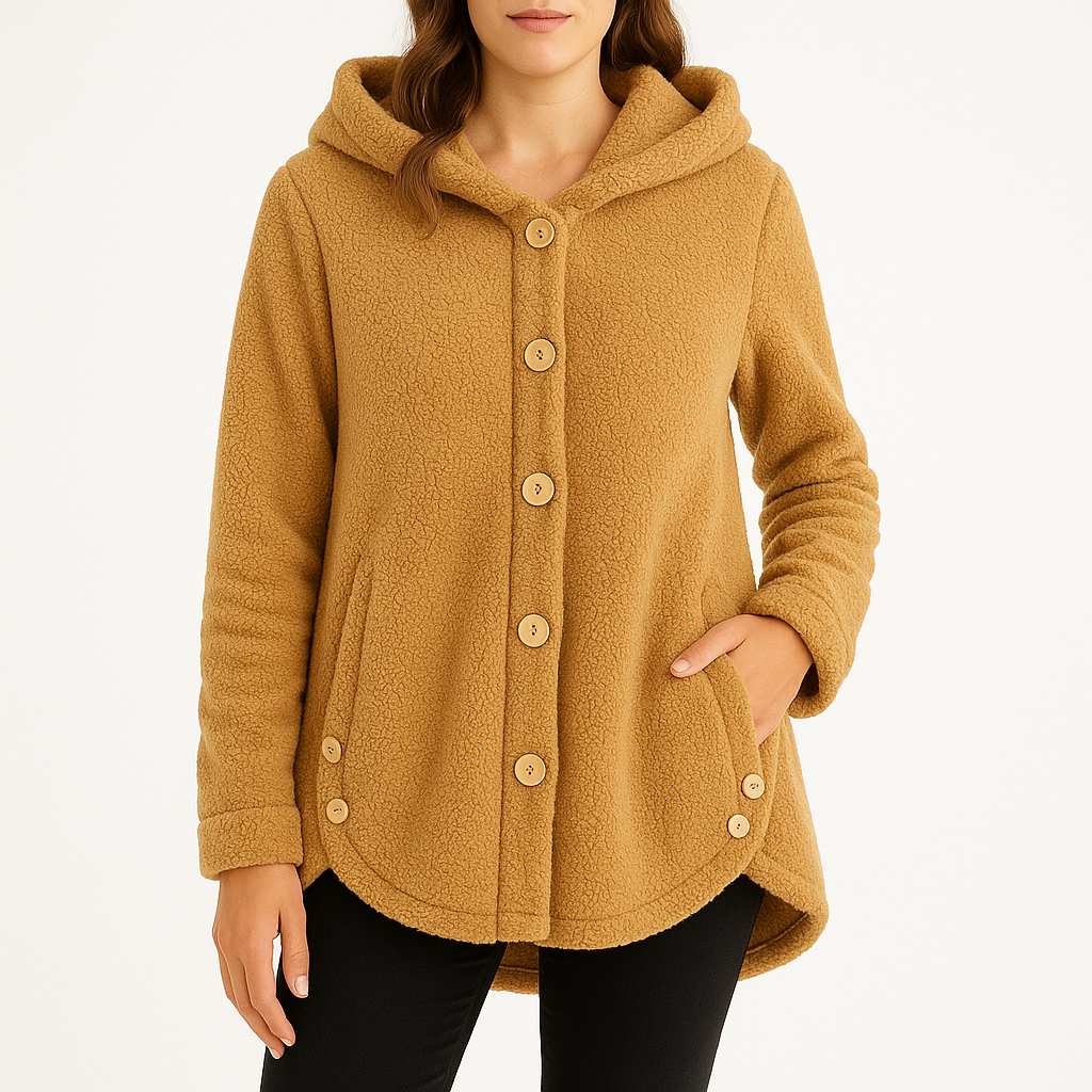 Women's Button-Front Fleece Hoodie with Curved Hem