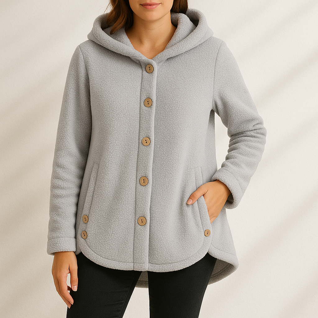 Women's Button-Front Fleece Hoodie with Curved Hem