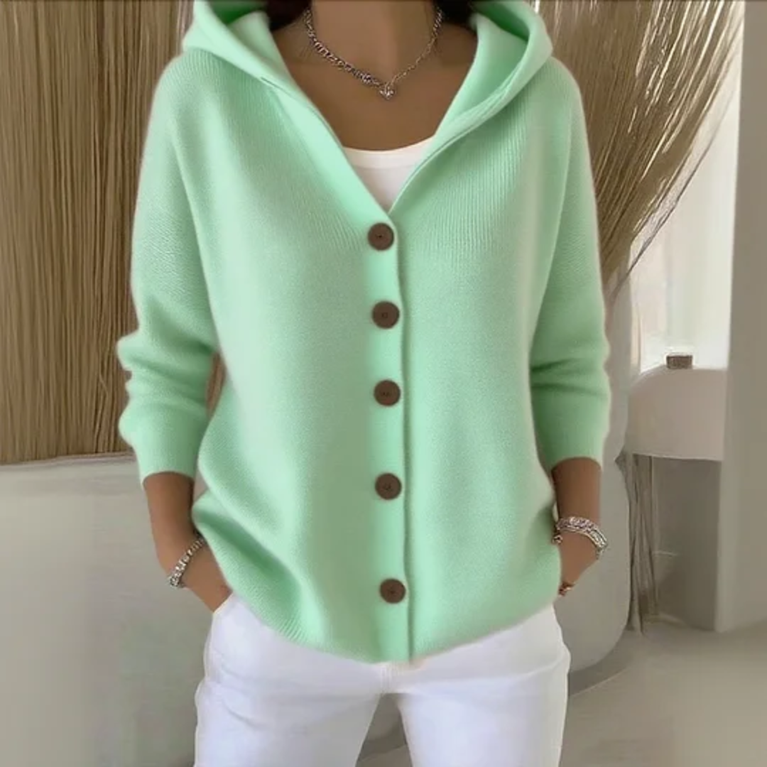 Women's Hooded Button-Up Knit Cardigan