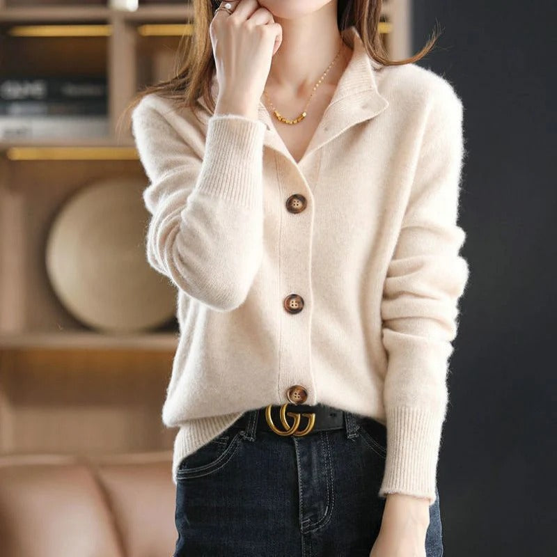 Women's Stand Collar Button-Front Knit Cardigan