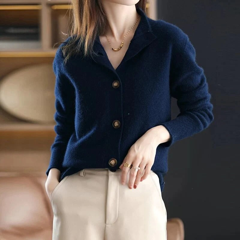 Women's Stand Collar Button-Front Knit Cardigan