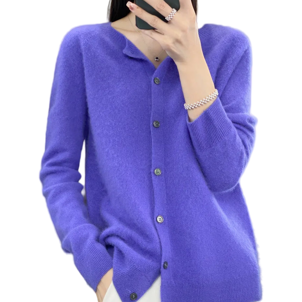 Women's Crew Neck Fine Knit Button Cardigan
