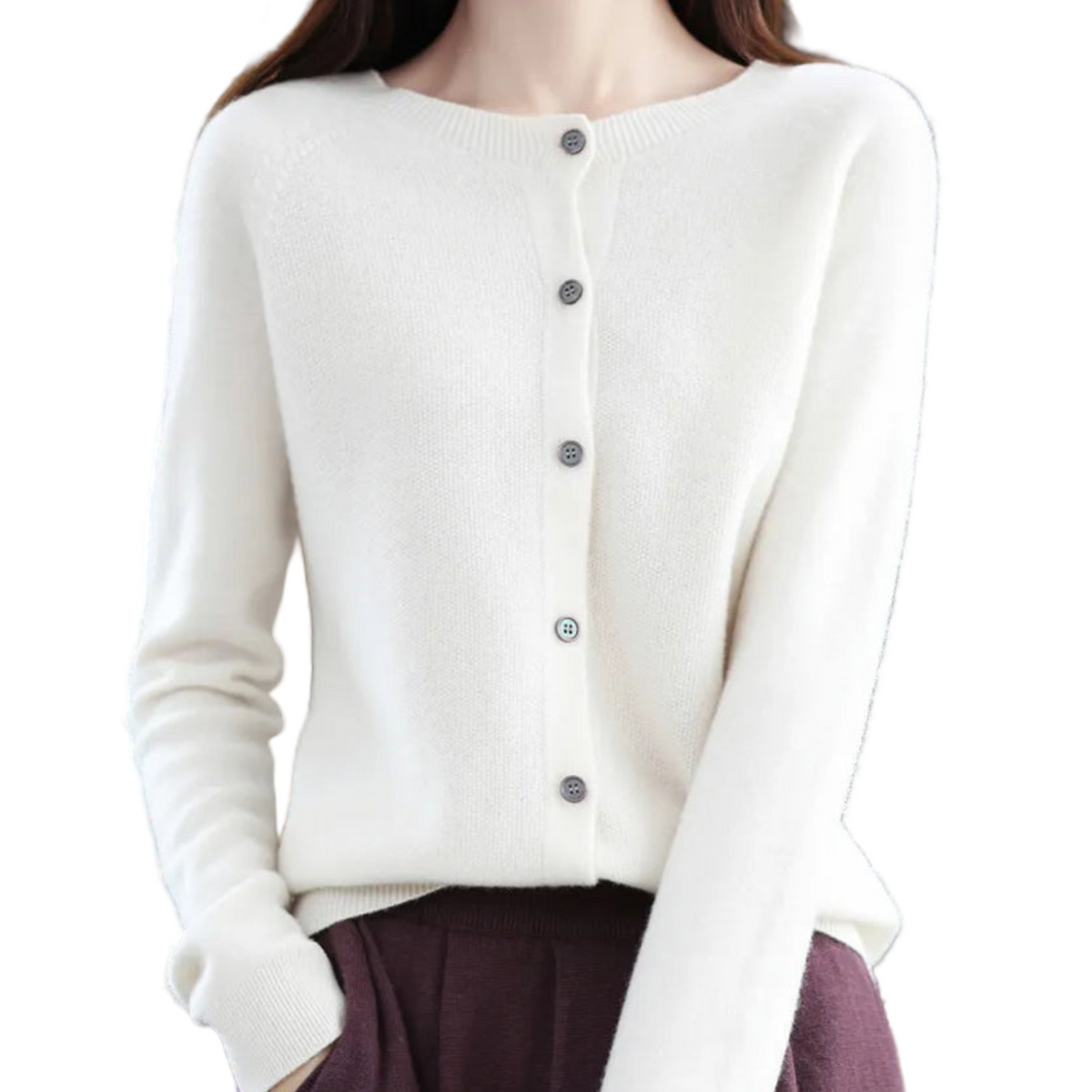 Women's Crew Neck Fine Knit Button Cardigan