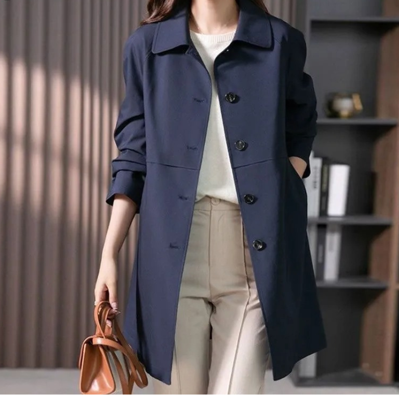 Women's Single-Breasted Mid-Length Trench Coat
