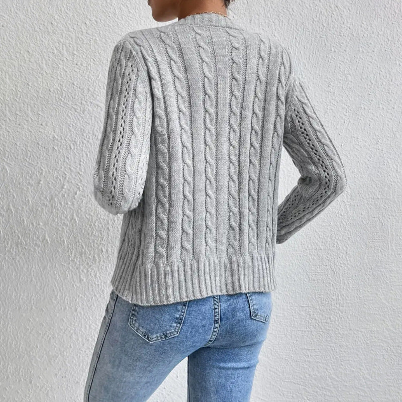 Women's Cable Knit Crew Neck Button Cardigan