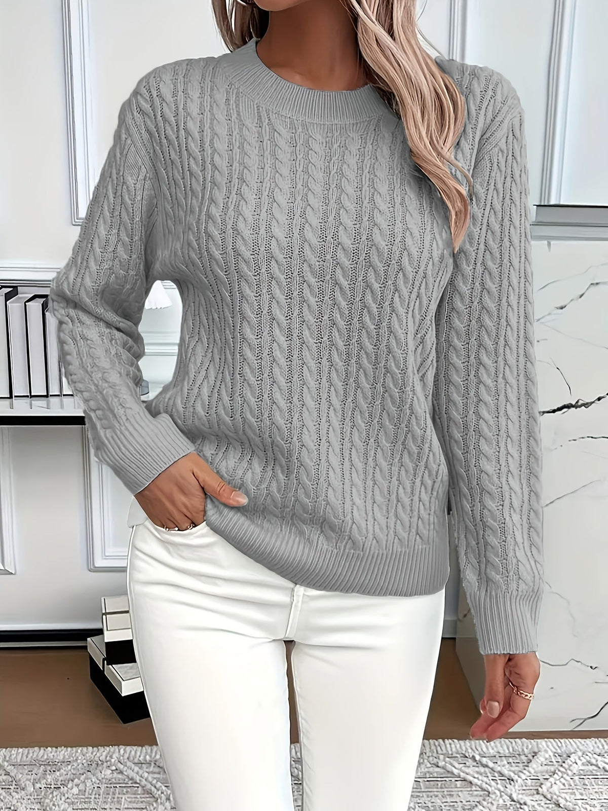 Women's Cable Knit Crew Neck Jumper