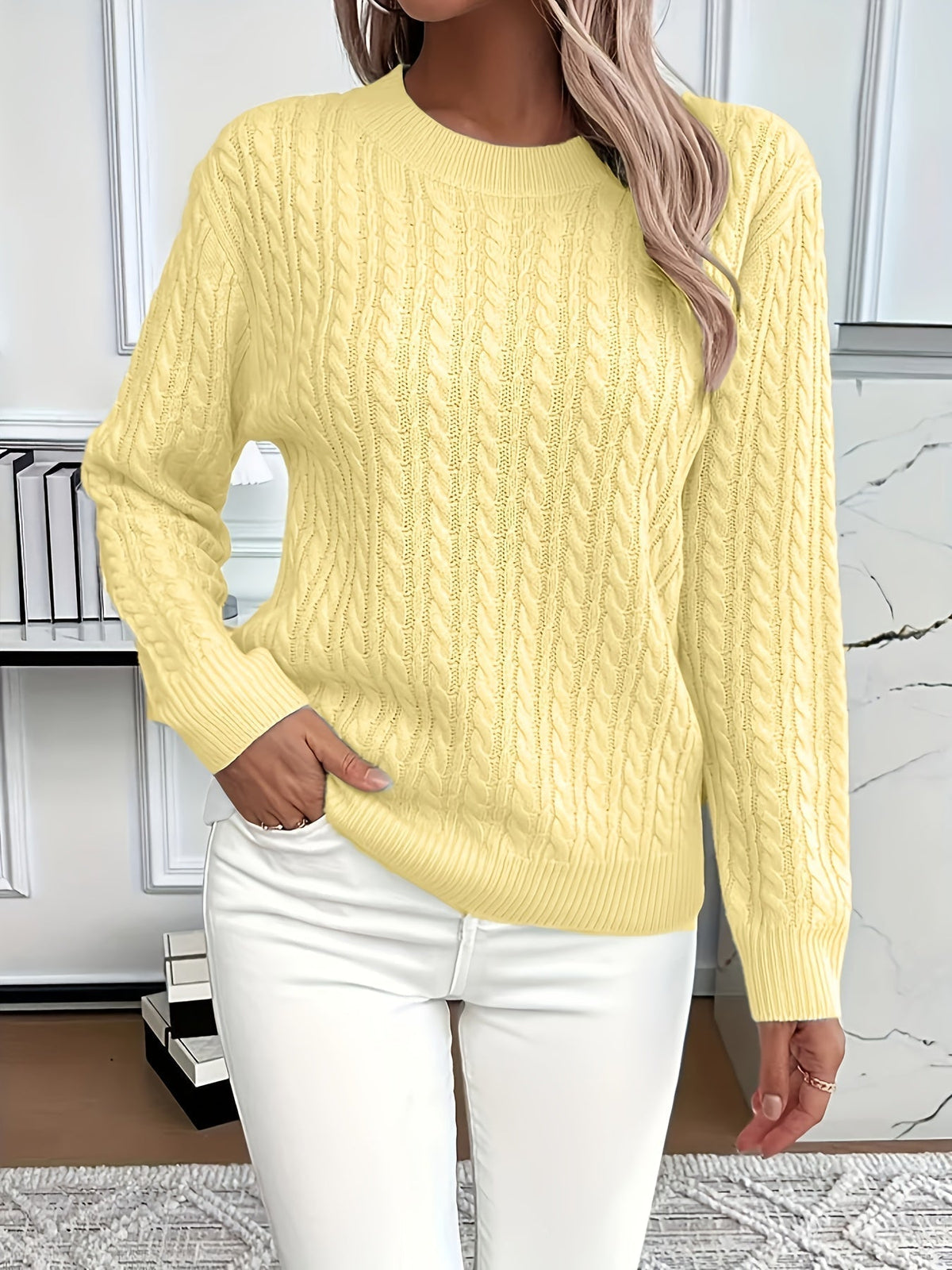 Women's Cable Knit Crew Neck Jumper
