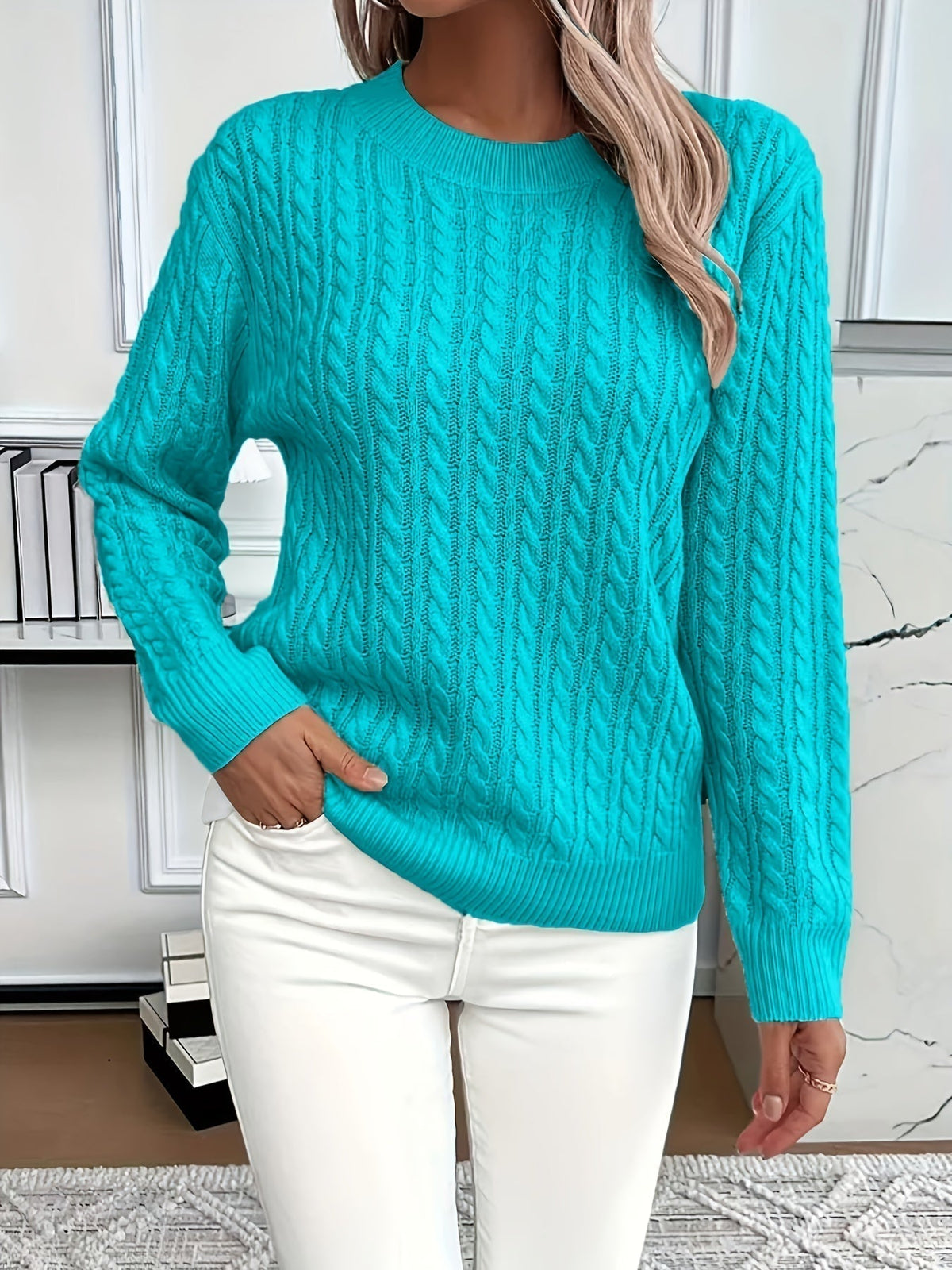 Women's Cable Knit Crew Neck Jumper