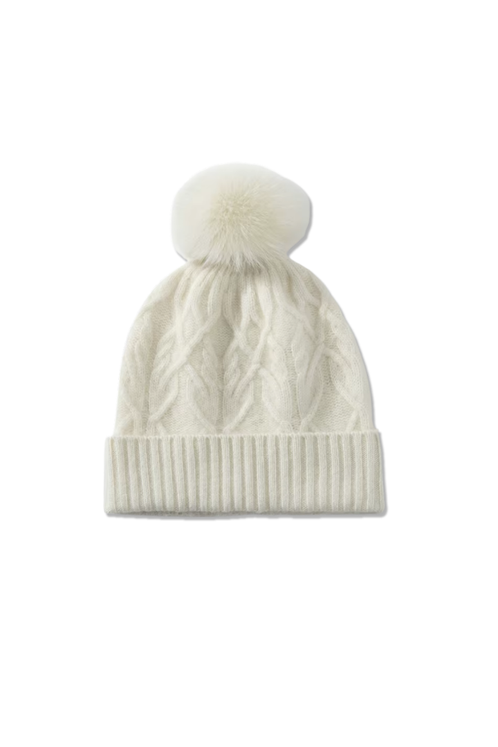 Women's Cable Knit Bobble Hat with Ribbed Cuff
