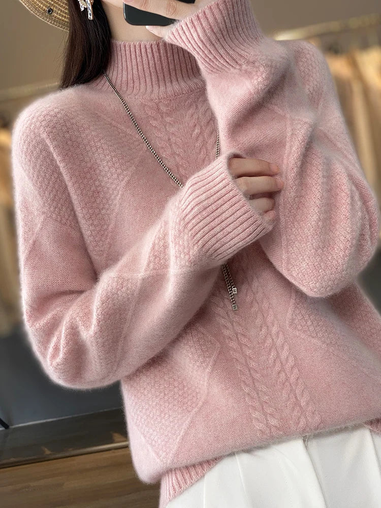 Women's Warm Cable Knit Roll Neck Jumper