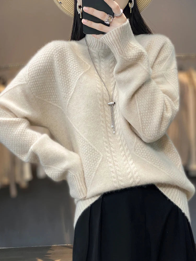 Women's Warm Cable Knit Roll Neck Jumper
