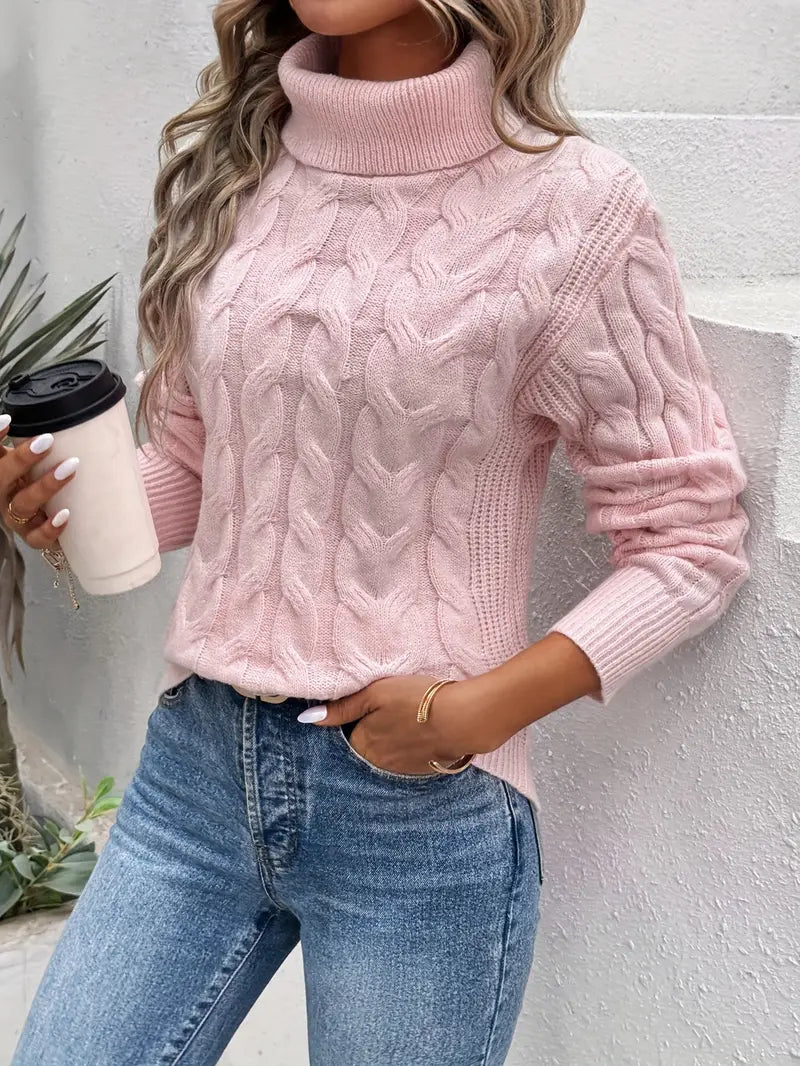 Women's Cable Knit Roll Neck Jumper