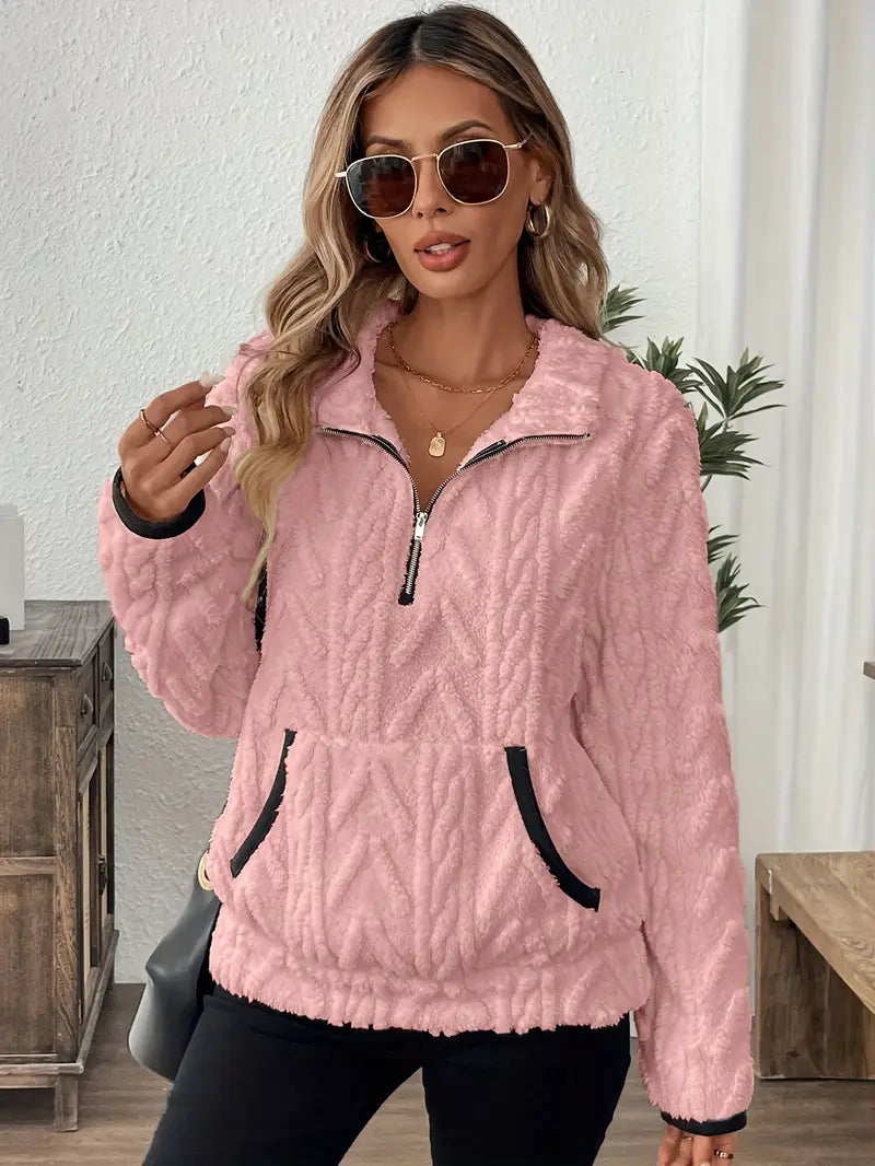 Women's Cable Textured Quarter-Zip Fleece Pullover