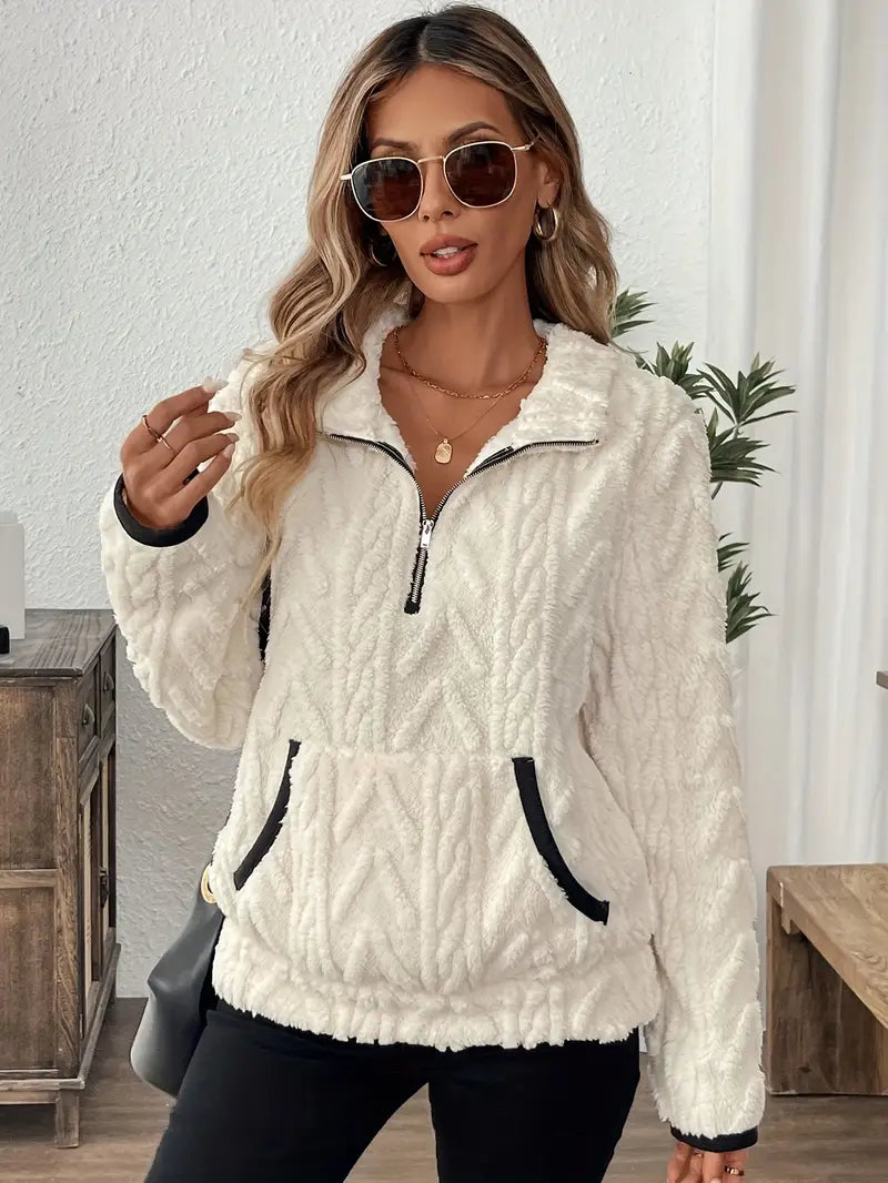 Women's Cable Textured Quarter-Zip Fleece Pullover