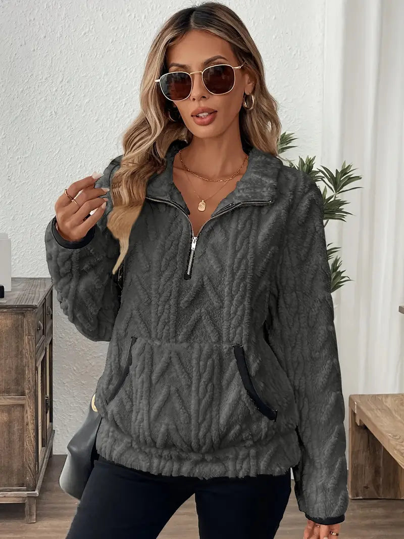 Women's Cable Textured Quarter-Zip Fleece Pullover