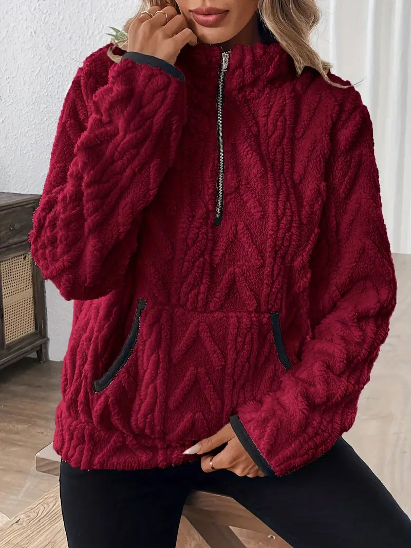Women's Cable Textured Quarter-Zip Fleece Pullover