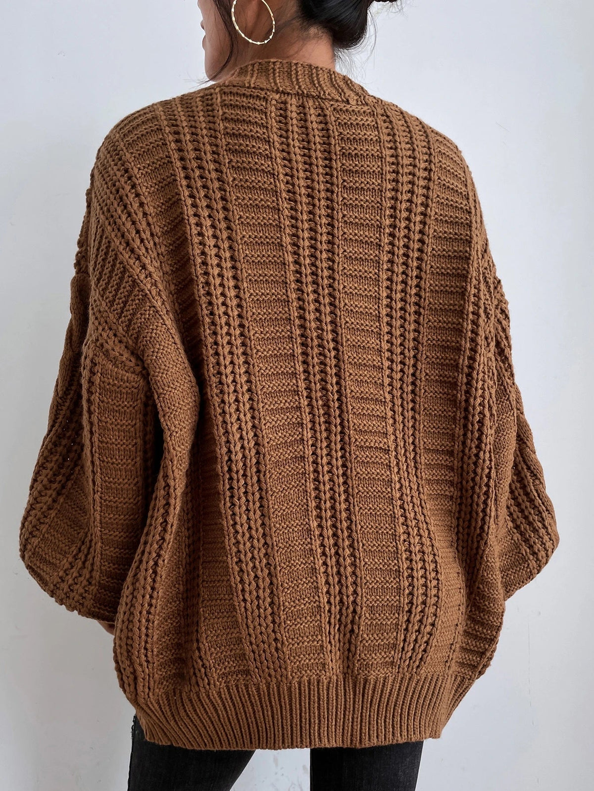 Women's Chunky Cable Knit Cardigan in Brown