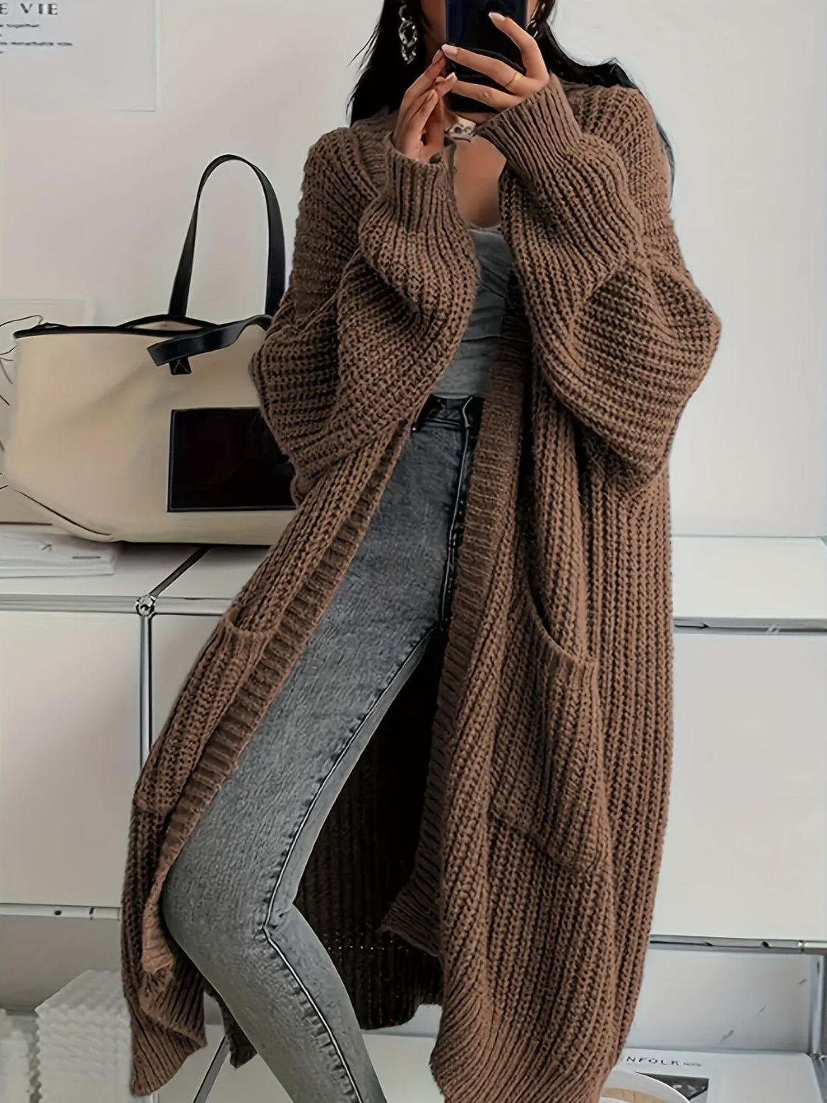 Women's Chunky Knit Longline Open Cardigan