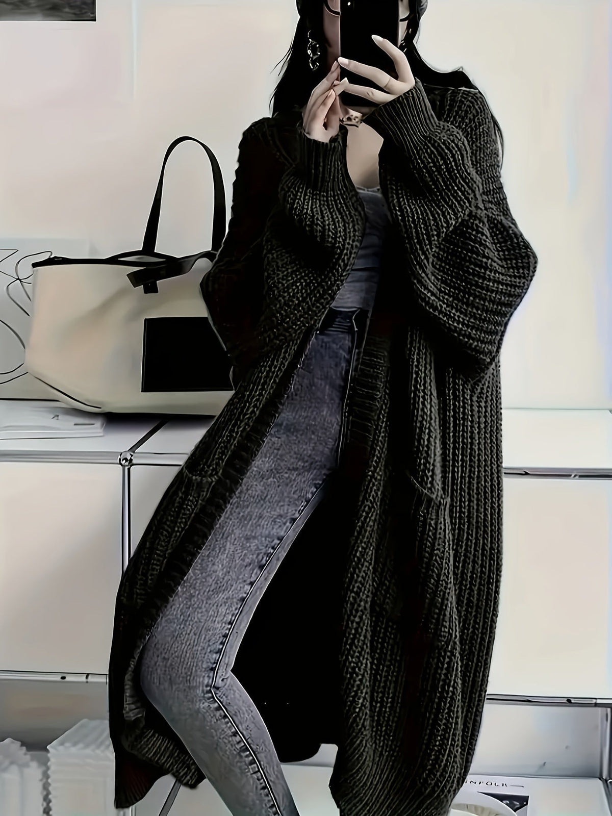 Women's Chunky Knit Longline Open Cardigan